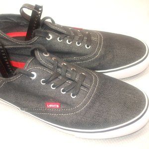 Levi Strauss Black Denim Sneakers Canvas Lace Up Boat Shoe Red Tab Men’s Size 13